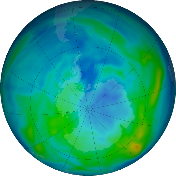 Antarctic ozone map for 20 April 2020